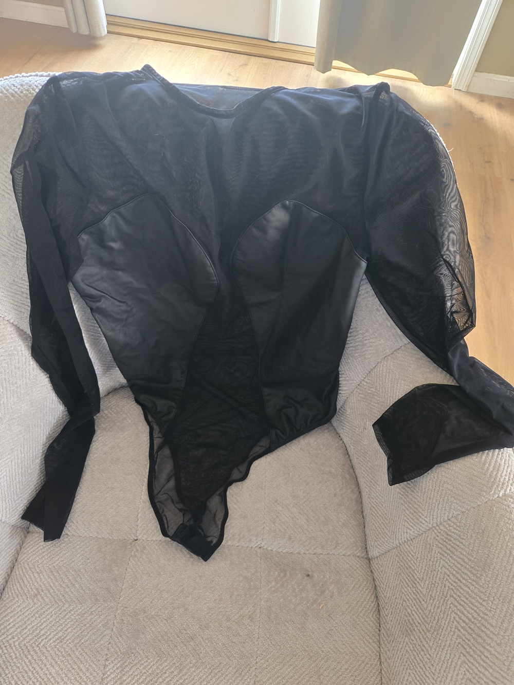 SHEIN Black Sheer Mesh Long-Sleeve Bodysuit